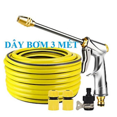 Bộ dây vòi xịt nước rửa xe,tưới cây .tăng áp 3 lần,loại 3m, 5m 206701-2 đầu đồng,cút,nói vòi đen+ tặng móc khoá