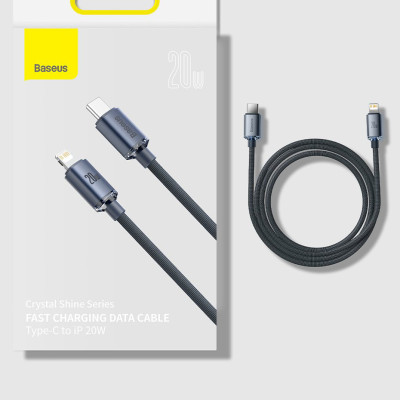 Cáp sạc nhanh và truyền dữ liệu Ba-se-us PD 20W, Ba-se-us Crystal Shine Series Fast Charging Data Cable C to iP 20W - Hàng chính hãng