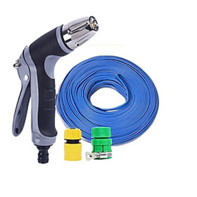 Bộ dây vòi xịt nước rửa xe, tưới cây,tăng áp 3 lần cút nhựa nối nhựa vàng loại 5m 206817 