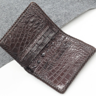 Ví  Da Cá Sấu Lớn Đan Viền Đứng Hai Mặt Đan Viền Songhan Leather WL099.Bóp Da Nam Đan Viền Thủ Công Khâu Tay.Bảo Hành 12 Tháng