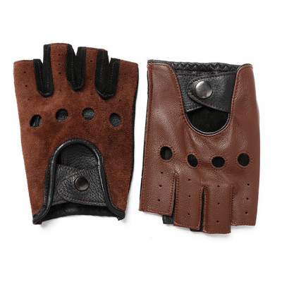 Găng tay nam hở ngón BHY8853 Màu cà phê Da cừu nguyên tấm.