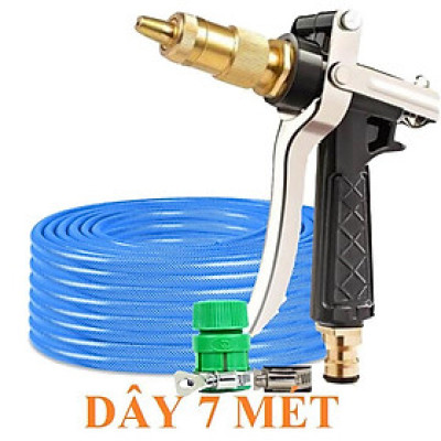 Bộ dây vòi xịt nước rửa xe, tưới cây . tăng áp 3 lần, loại 7m, 10m 206236 đầu đồng,đai, nối vòi,
