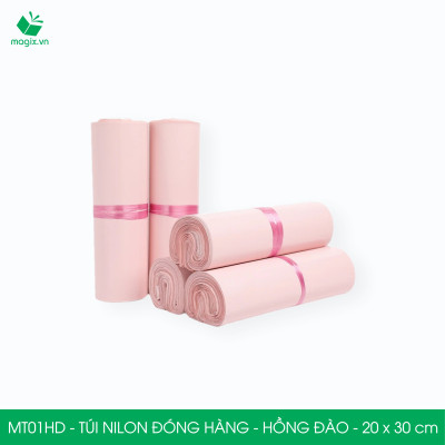 MT21HD - 32x45 cm  - Túi nilon gói hàng - 200 túi niêm phong đóng hàng màu hồng đào