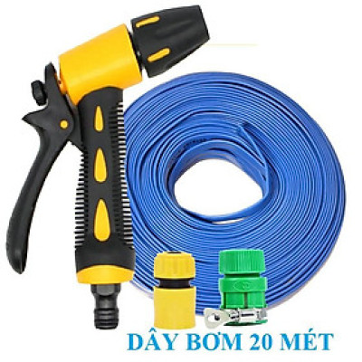 Bộ dây vòi xịt nước rửa xe, tưới cây . tăng áp 3 lần, loại 20m 206236 đầu đồng,cút,nối vàng+ tặng mở chai