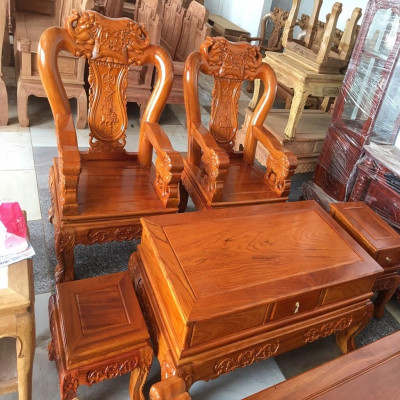 Bộ Bàn Ghế Minh Quốc Voi Gỗ Gõ Đỏ