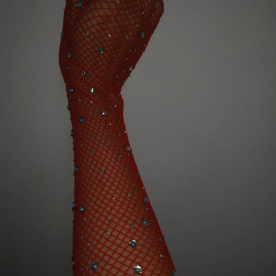 Găng tay sang chảnh màu đỏ dạng lưới đính đá lấp lánh cho Cô dâu và Dạ hội, đi tiệc, sự kiện, lễ hội, đạo cụ chụp ảnh, studio MS: 44839