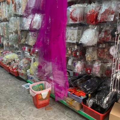 Voan cài cô dâu tím có xược phụ kiện cưới Giang voan cô dâu thêu viền dài 90cm