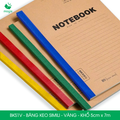 BKS1V - 6 cuộn băng keo Simili khổ 5cm x 7m - Vàng - Băng dính dán gáy sách, đóng cuốn