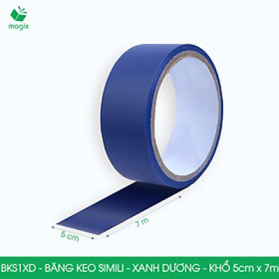 BKS1XD - 1 cuộn băng keo Simili khổ 5cm x 7m - Xanh dương - Băng dính dán gáy sách, đóng cuốn