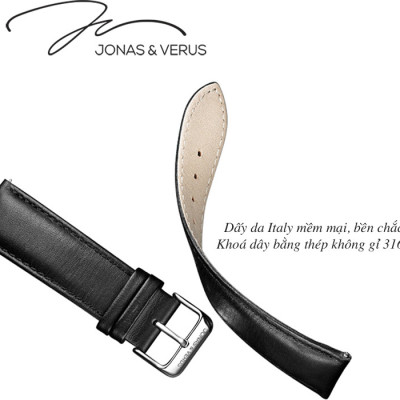 Đồng hồ đeo tay Nam hiệu JONAS & VERUS Y01544-A0.WWBLB, Máy Cơ (Automatic), Kính mo tráng sapphire hạn chế trầy xước, Dây da Italy
