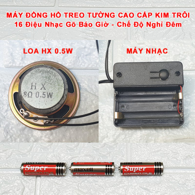 Bộ Máy ĐỒNG HỒ Nhạc Chuông 16 điệu NHẠC Báo giờ + Máy Đồng Hồ KIM TRÔI Cao Cấp EASTAR NHẬT + Bộ Kim VÀNG ĐỒNG có Dạ Quang – Kèm 03 Pin Maxell