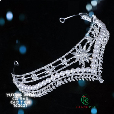 Vương miện cô dâu 7cm đá hạt trai Giangpkc S221337 mẫu mới tháng 10-2021