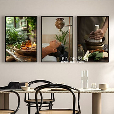 (ẢNH THẬT) Tranh treo tường spa gội đầu dưỡng sinh 4 trang trí decor tiệm thư giãn kèm đinh treo