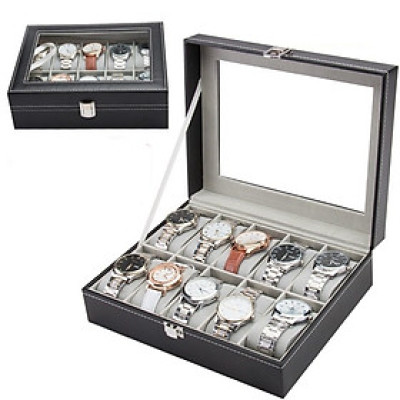Hộp Đựng Đồng Hồ 10 Cái SAIKE SAIKE S108 Vỏ Da Màu Đen Lót Xám