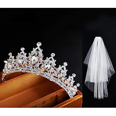 Combo vương miện đính đá cô dâu và lúp voan cài tóc trắng tinh khôi