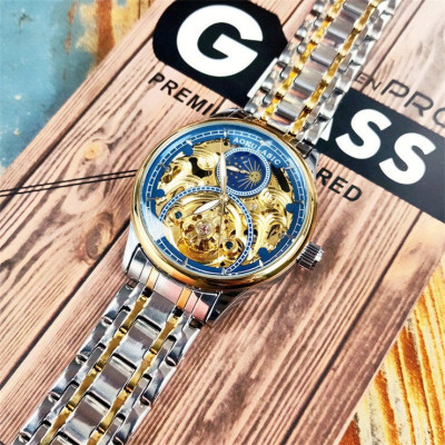 Đồng Hồ Cơ Nam AOKULASIC AUTOMATIC Dây Thép Đúc Đặc Khóa Bướm Kính Tráng Saphire Có Lịch Thứ Ngày Tháng - Thiết Kế Lộ Máy AOK99