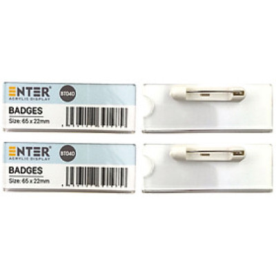 Phôi thẻ tên mica Enter BT040 65x22mm gắn kim K004A (10,100) - Bịch (10)
