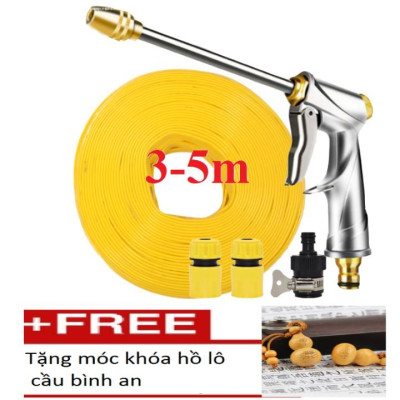 Bộ dây vòi xịt nước rửa xe,tưới cây .tăng áp 3 lần,loại 3m, 5m 206701-2 đầu đồng,cút,nói vòi đen+ tặng móc khoá