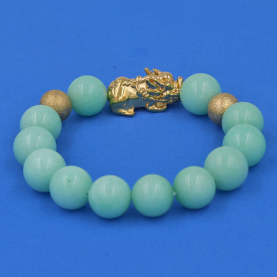 Vòng chuỗi đeo tay Đá Ngọc Bích Xanh 12 ly - cẩn Tỳ Hưu Phong Thủy inox vàng VGBXTHHBV12 - hợp mệnh Mộc, mệnh Hỏa