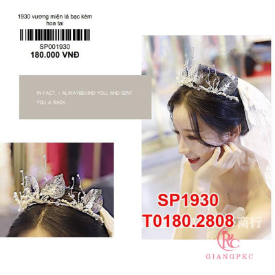 Vương miện cô dâu lá bạc đính hạt trai kèm bông tai Giangpck Sp001930
