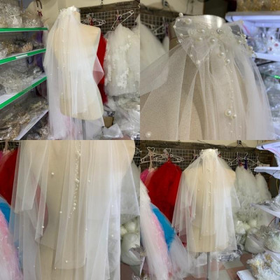 Voan cài tóc cô dâu trắng kem ngắn ngang lưng mẫu mới 2020 sp2878