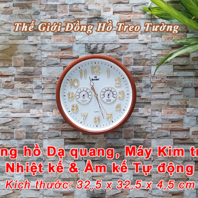 Đồng hồ EASTAR Kim Trôi có DẠ QUANG và NHIỆT ẨM KẾ Tự Động – Số nổi 3D Viền Vân Gỗ – Tặng Pin Maxell.