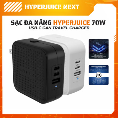 Sạc Nhanh HyperJuice Travel Charger 70W USB-C GaN - Sạc Đa Năng Cho Mọi Chuyến Đi, hàng chính hãng