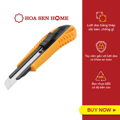 Dao rọc giấy cán nhựa 30001 TOL lưỡi thép không gỉ, khóa an toàn, kích thước 18mmx100mm - Hoa Sen Home - Hàng chính hãng