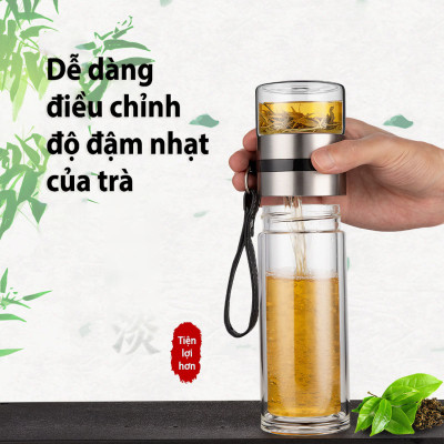 Bình trà thủy tinh KG85 2 lớp pha cách nhiệt tốt, có lõi lọc inox304 cao cấp dung tích 500ml - Hàng chính hãng