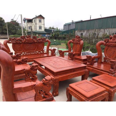 Bộ Bàn Ghế Nghê Bảo Đỉnh Gỗ Hương Đá