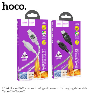 Cáp Sạc Và Truyền Dữ Liệu Sạc Tắt Nguồn Thông Minh Silicone Dành Cho Hoco U124 Type C To Type C 60W Dây Dài 1.2M Hàng Chính Hãng