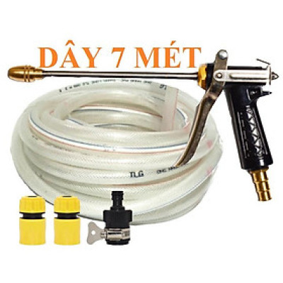 Bộ dây vòi xịt nước rửa xe, tưới cây . tăng áp 3 lần, loại 7m, 10m 206318 đầu đồng,cút,nối đen + tặng móc khoá