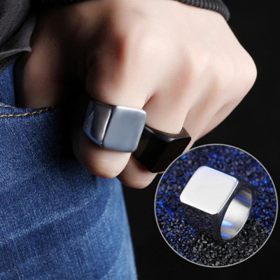 Nhẫn nam titan thép không gỉ inox cao cấp thời trang mặt trơn vuông to trangsucpt màu trắng PTNNA23