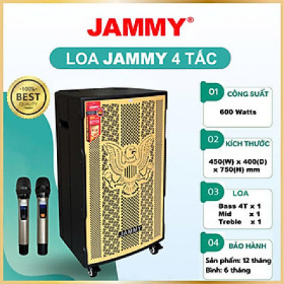 Loa kéo 4 tấc Jammy F1548K - _Kích thước: 450 (W) x 400 (D) x 750 (H)mm _Công suất: 600Watts- Hàng Chính Hãng
