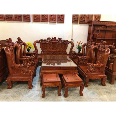 Bộ Bàn Ghế Nghê Bảo Đỉnh Gỗ Hương Đá