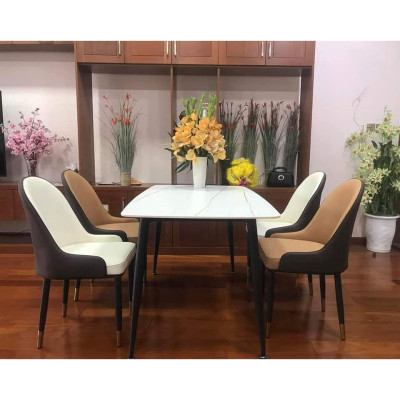 Bộ bàn ăn chân trụ 1m2 + 4 ghế Monet có tay mặt đá ceramic  Thương hiệu Nội Thất Bình Long 