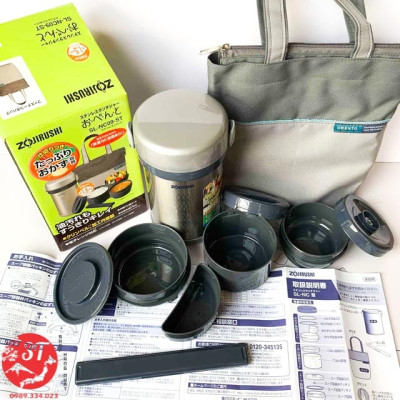 Hộp cơm giữ nhiệt 3 ngăn Zojirushi SL-NC09-ST 0.84L sản xuất tại Thái Lan