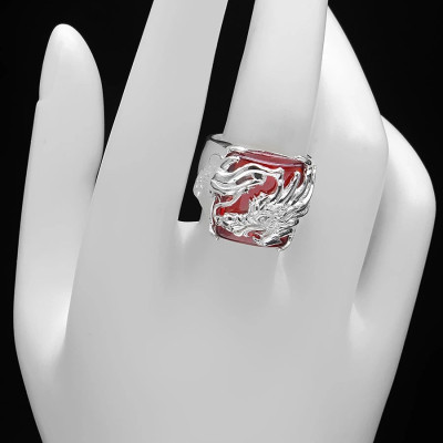 Nhẫn Nam Bạc Hiểu Minh NA361 - Rồng Ôm Ngọc Đỏ - Bảo Hành Vĩnh Viễn ( Hàng Chính Hãng )