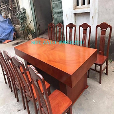 Bộ Bàn Ghế Ăn 10 Ghế Xẻ Quạt Gỗ Hương Đá