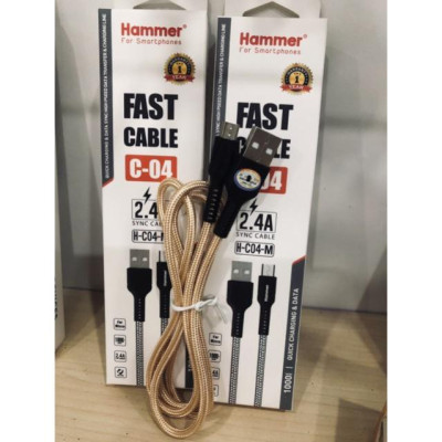 Dây sạc nhanh Ham mer C04 các loại chân cắm Type C, dòng điện 5v-2.4A, dây dù check Qr kiểm tra hàng chính hãng 