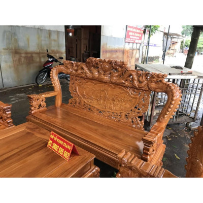Bộ Bàn Ghế Gỗ Phòng Khách Rồng Đỉnh Gỗ Gõ Đỏ 10 món