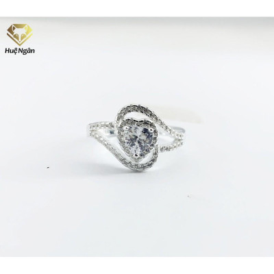 Nhẫn bạc Ý 925 Huệ Ngân - Nhẫn Tim xinh Đính Đá RR1537