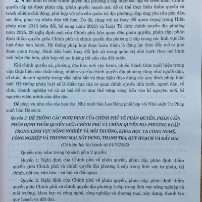 Hệ thống các nghị định của Chính phủ về phân quyền, phân cấp; phân định thẩm quyền Chính phủ và chính quyền địa phương 2 cấp trong lĩnh vực nông nghiệp và môi trường, khoa học và công nghệ, công nghiệp và thương mại, xây dựng, thanh tra, quy hoạch