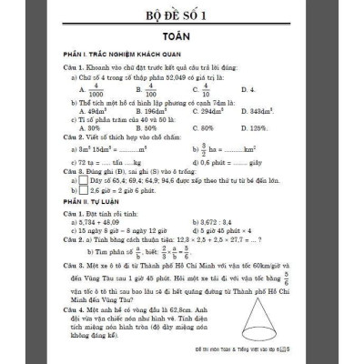 Sách - Đề Thi Môn Toán Tiếng Việt Dùng Cho Học Sinh Lớp 5 Thi Vào Lớp 6 - Dành Cho Các Bộ SGK Hiện Hành - Hồng Ân
