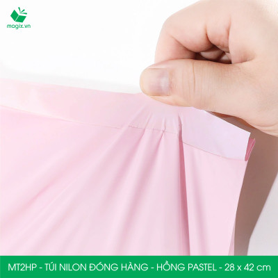 MT2HP - 28x42 cm  - Túi nilon gói hàng - 100 túi niêm phong đóng hàng màu hồng pastel