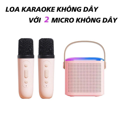 Loa Bluetooth mini kèm 2 micro hát karaoke không dây - Mic hát karaoke âm thanh chất lượng lọc âm khử nhiễu LED RGB - Hàng Nhập Khẩu