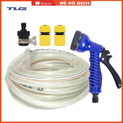 Bộ dây tăng áp 3 lần vòi xịt nước rửa xe, tưới cây loại 7-10m (cút nhựa nối nhựa đen) 206843