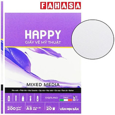 Sổ Vẽ Mỹ Thuật Gáy Keo Đa Chất Liệu A5 - Happy Mix Media - Vân Mịn Sần - 200gsm (20 Tờ)