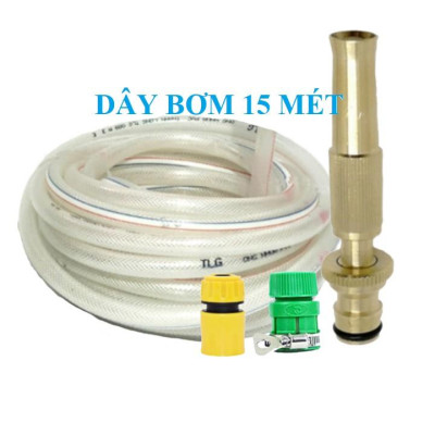 Bộ dây vòi xịt nước rửa xe, tưới cây . tăng áp 3 lần, loại 15m 206587 cút sập, nối PE