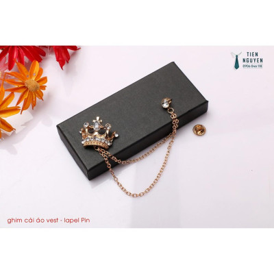 Ghim cài áo lapel pin - Phụ kiện cài áo đinh đá vương miện tặng kèm hộp